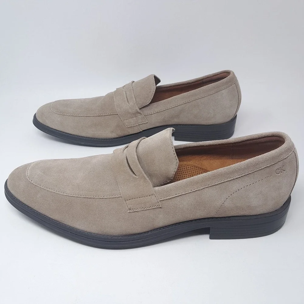 Calvin Klein Jay Men's Size 13 Taupe Suede Penny Loafers Dress Shoes CMJAY
